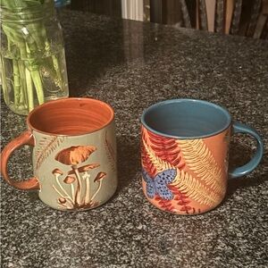 Anthropologie Nature-Inspired Mugs - Orange and Blue